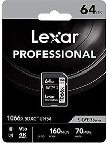 Resim Lexar Professional 64GB 1066x SDXC UHS-I Kart, up to 160MB/s read 70MB/s write C10 V30 U3, Standart 