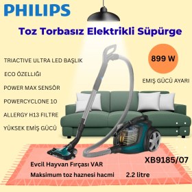 Resim Philips Marathon Ultimate Toz Torbasız Elektrikli Süpürge, 899W, Powercyclone 10, Triactive Ultra LED Başlık, Power Max Sensör, XB9185/07 