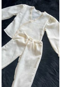 Resim Dantelli Şile Bezi Kız Bebek Çocuk Alt Üst Ekru Yenidoğan Mevlüt 1 Yaş Takım 001 