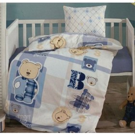 Resim Bebek Nevresim Takımı Pamuk Teddy Bear 100 150 Mavi 