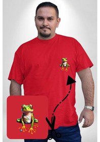 Resim Angemiel Frog Kurbağa Prens Kırmızı Büyük Beden Kadın Basic Minimal Baskılı Tişört Kırmızı 