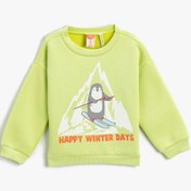 Resim Erkek Bebek Kayak Temalı Penguen Baskılı Sweatshirt Uzun Kollu Bisiklet Yaka 