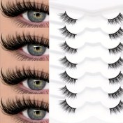 Resim 7 Çift Yarım Kirpik Bant Kirpik Kedi Gözü Sahte Kirpik Kısa Yumuşak 3D Kirpik Yumuşak Doğal Makyaj (BS 7D A05) 