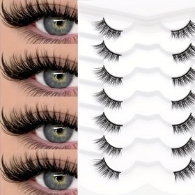 Resim 7 Çift Yarım Kirpik Bant Kirpik Kedi Gözü Sahte Kirpik Kısa Yumuşak 3D Kirpik Yumuşak Doğal Makyaj (BS 7D A05) 