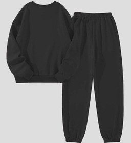 Resim Los Angeles Minimal Eşofman Takımı Sweatshirt Jogger - Siyah Baskılı Oversize Şardonlu Bisiklet Yak Siyah 