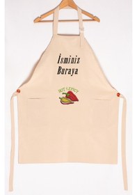 Resim Mutfak Önlüğü Kişiye Ve İsme Özel Nakışlı Mutfak Önlüğü Biber02 Farklı Renkler Krem 