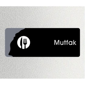 Resim zafrakreklam MUTFAK Ofis Departman Kapı İsimliği, Yönlendirme levhası 26X10Cm - SİYAH&FÜME 