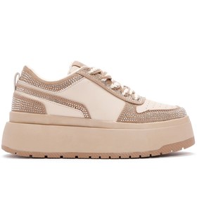 Resim Derimod Kadın Bej Kalın Tabanlı Taşlı Bağcıklı Sneaker 24SFD432114 