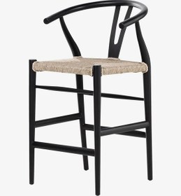 Resim Wishbone natural cilalı masif ahşap ayaklı bar sandalyesi 