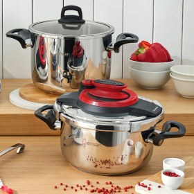 Resim Emsan Montana İndüksiyon Tabanlı Düdüklü Tencere Seti Siyah Kırmızı 4+6 Litre 