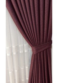 Resim Keten Fon Perde 1/3 Sık Dikim Korniş İçin Tek Kanat 30 Renk Bordo 