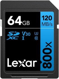 Resim Lexar® 64GB Professional 800x SDXC™ UHS-I cards, up to 120MB/s read 45MB/s write C10 V30 U3 
