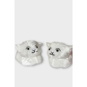 Resim Kadın Sevimli Kedi Figürlü Peluş Panduf Gri 