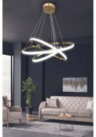 Resim 3'lü Çember Led Avize - - Kumandalı / Gold Gold 