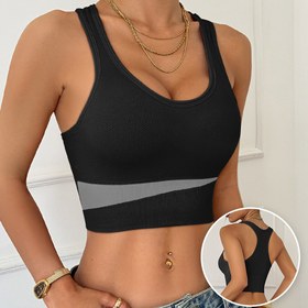 Resim 1 Adet Kadınlar İçin Kablosuz Dikişsiz Spor Sütyeni - Tel Yok, Çıkarılabilir Pedler, Renk Bloklu Üçgen Tasarım, Nefes Alabilen Kumaş, Spor Salonu ve Günlük Kullanım için, Tüm Mevsimlerde Rahatlık, Hafif Aktivewear Üstü, Modern Aktivewear, Destekleyici Antrenman Giysisi, Egzersiz Severler İçin 