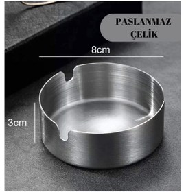 Resim Rotanev Paslanmaz Çelik Mini Mat Açık Yuvarlak Model Küllük Dekoratif Kül Tablası 8 CM Küllük 