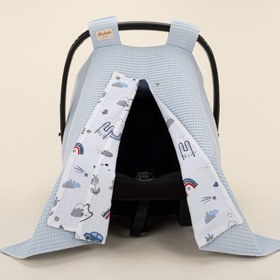 Resim Puset Örtüsü - Çift Taraflı - Bebe Mavi Petek - Mavi Kedi 