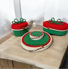 Resim 6 Kişilik 14 Parça Amerikan Servis Supla Takımı Sofra Düzenleyici Ekmek Sepeti Organizer Yeşil Kırmızı Ekru 