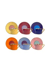 Resim 6 Renk Puantiyeli 6 Kişilik Çay Fincanı Çok Renkli 