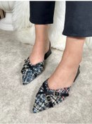 Resim Günlük Kadın Abiye Kalın Kısa Topuklu Renkli Çift Şerit Örme Hasır Ayarlanabilir Tokalı Ayakkabı 457 Karışık Siyah 