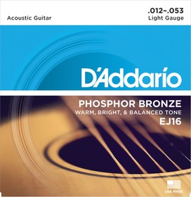 Resim D'Addario EJ16 Phosphor Bronze Akustik Gitar Teli - Light (12-53) 