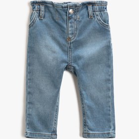 Resim Kız Bebek Düz Paça Kot Pantolon Beli Lastikli Cepli Düğmeli 