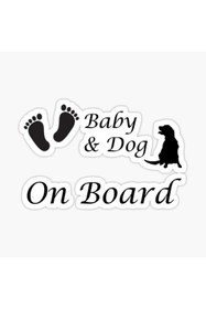 Resim TSC Arabada Bebek ve Köpek var Sticker Etiket 19CM md3 