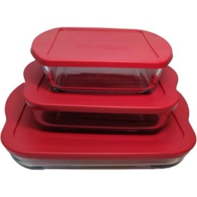 Resim Paşabahçe Kırmızı Kapaklı Borcam 3 Parça Kare Set 