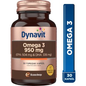 Resim Dynavit Omega 3 950 mg 30 Yumuşak Kapsül - Yüksek EPA & DHA -1400mg Balık Yağı-Fish Oil Kalp Sağlığı 