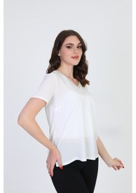 Resim Ella Camelia Kadın Yaka İşlemeli Bluz 9E013 Ekru 