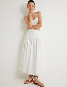 Resim Koton Koton X Melis Ağazat - Midi Boy Kloş Etek Drape Detaylı Viskon Kumaş Kırık Beyaz 4sak70162ew Ekru 