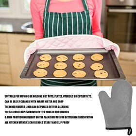 Resim Nikou Silikon Fırın Eldiveni Yüksek Sıcaklığa Dayanıklı Kaymaz Mutfak Pişirme Eldiveni Pamuklu Astarlı (Gri) 