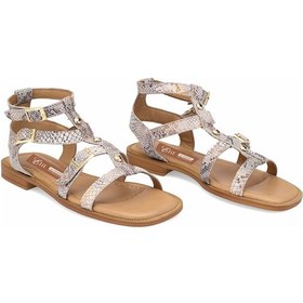 Resim Elit Talia Kadın Hakiki Deri Düz Sandalet Bej Bej 