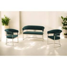 Resim Rozexi Rio Çay Seti Takımı Koltuk Takımı Oturma Odası Kafe Antre Hol Ofis 2+1+1 Gold Metal 