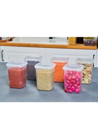 Resim Superpup 12'li Kendinden Kapaklı Kare Saklama Kabı Seti Erzak, Baharat Seti 1150 Ml Beyaz - Şeffaf 