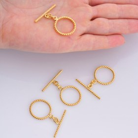 Resim 24K Gold Vermeil Twisted Toggle Clasps, 925 Silver Twisted Rope Design Toggle Clasp Set, Toggle Clasps, Jewelry Supplies, Findings, VM62C 