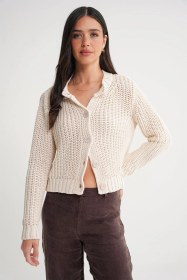 Resim Mixray 6936 Kadın Selanik Düğmeli Regular Fit Triko Hırka Naturel 
