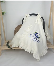 Resim Gros Shop Müslin Yeni Doğan 4katlı Organik %100pamuk Kişiye Özgü Nakışlı Hastane Çıkış Seti Kurt Model-2 Ekru-3 