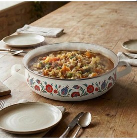 Resim Serenk 26 Cm Emaye Bombeli Sığ Tencere Beyaz - Mavi 