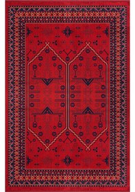 Resim Woolhome Miras 1001 Bordo Etnik Desenli Hav Toz Vermeyen Robot Süpürgeye Uygun Salon Halısı Bordo 