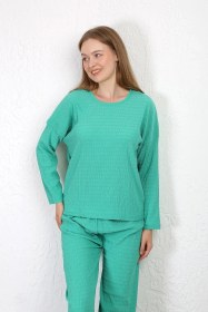 Resim Akbeniz Kadın Bürümcük Kumaş Pijama Takım Yeşil 4233 Yeşil 