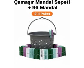 Resim Taber Sepet Hediyeli 96'lı Çamaşır Mandalı Seti - Paslanmaz Yaylı ve Iz Yapmayan Dayanıklı Mandallar 