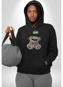 Resim Gerçeklikten Uzak Tutun Kadın Erkek Siyah Kapüşonlu Sweatshirt Hoodie Siyah 