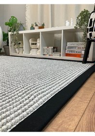 Resim Kumaş Bordür Gri Bukle Antrasit Bordür Halı Salon Koridor Mutfak Çocuk Odası Halısı Kilim S267 Gri - Siyah 