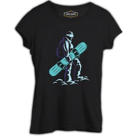 Resim Man Holding Snowboard Siyah Kadın Tshirt - Siyah / XL 