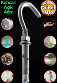 Resim Badem10 Kancalı Çelik Dübel Salıncak Boks Torbası Avize İçin Gömlekli Açık Ağız Kanca M10 