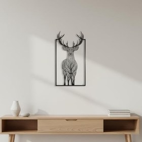 Resim Sezart Geometrik Geyik Başı Metal Duvar Tablosu Siyah 41,5 x 74,5 