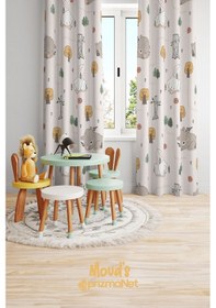 Resim Tavşan Ve Ayıcık Desenli Baskılı Çocuk Ve Bebek Odası Fon Perdesi 2 Kanat - Prd-04 Çok Renkli 