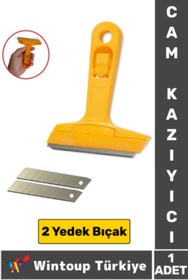 Resim Wintoup Ergonomik Keskin Çok Amaçlı Yer Buz Cam İnşaat Kalıntı Silikon Tortu Kazıyıcı 2 Yedek Bıçak Hediyeli 