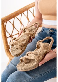 Resim 402 Bej Hasır Kadın Sandalet Bej 